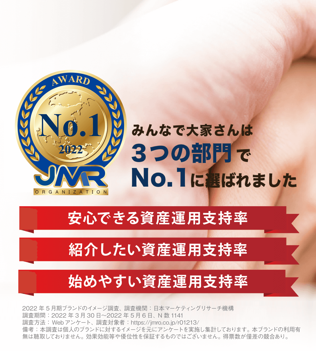 みんなで大家さんは３つの部門でNo.1に選ばれました。安心できる資産運用支持率、紹介したい資産運用支持率、始めやすい資産運用支持率