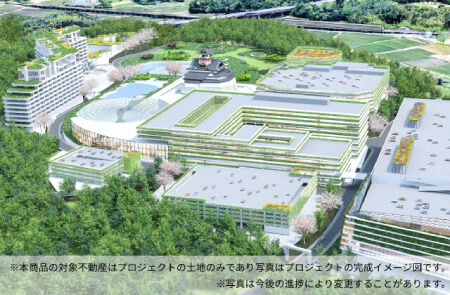 成田プロジェクト完成イメージ図、上空写真
